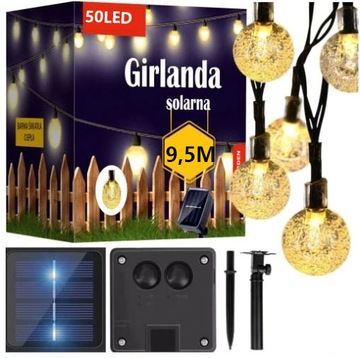 LAMPKI OGRODOWE 50 LED 9,5M SOLERNE GIRLANDA ŚWIETLNA BIAŁY CIEPŁY ŻARÓWKI