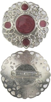 BROSZKA SREBRNA Z BORDOWYMI KAMIENIAMI 4,5 CM