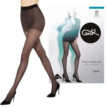 Rajstopy Gatta 20 Den r. 2-S Laura Nero Czarne Lycra Gładkie Eleganckie
