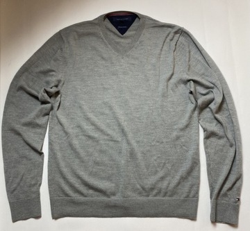 Tommy Hilfiger ORYGINAL WEŁNIANY MERINO SWETER XL