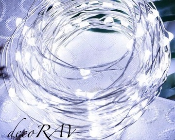 20 светодиодных ламп холодного белого цвета, на батарейках.