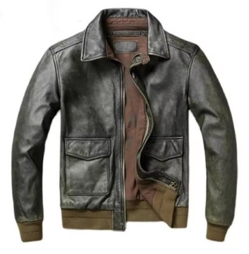 Skórzana Pilotka Kurtka Army Green Vintage Skóra naturalna M