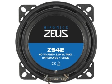 Двухполосная автомобильная акустика HiFonics ZS42, диаметр 100 мм, среднеквадратическая мощность 60 Вт.