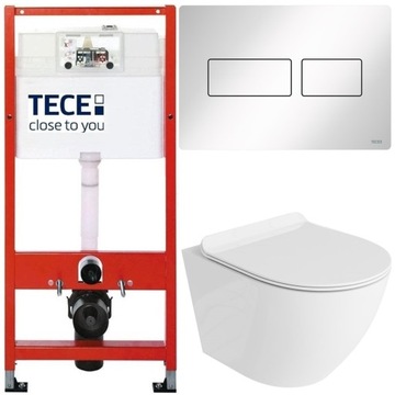 TECE ZESTAW PODTYNKOWY WC MISKA RIMLESS PRZYCISK METALOWY BIAŁY POŁYSK 6W1