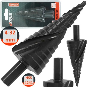 WIERTŁO STOŻKOWE STOPNIOWE SPIRALNE DO METALU 4-32