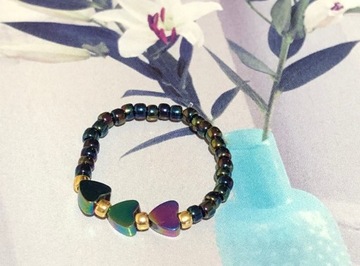 РАЗНОЦВЕТНОЕ КОЛЬЦО С ГЕМАТИТОМ НА СЕРДЦЕ РЕЗИНОВОЕ