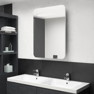 vidaXL Szafka łazienkowa z lustrem i LED, biel z połyskiem 60x11x80 cm