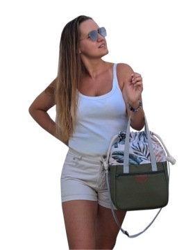 Дизайнерская сумка HABILE цвета хаки с зелеными листьями