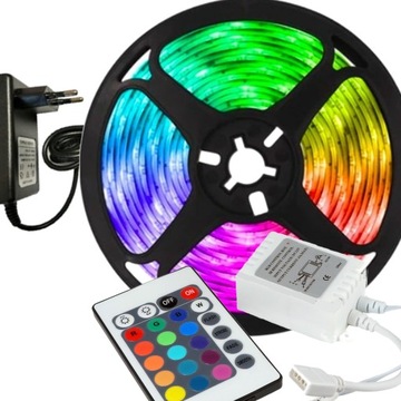 ZESTAW WODOODPORNA TAŚMA LED RGB SMD 5m W ŻELU PILOT STEROWNIK KOMPLET NOWY