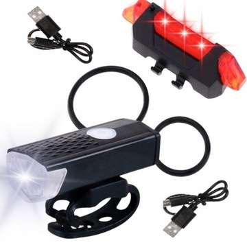 LAMPKA ROWEROWA LED PRZÓD + TYŁ - WODOODPORNA - ZESTAW - CE