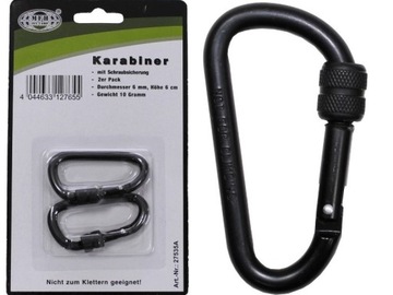 KARABIŃCZYK STALOWY Z BLOKADĄ 6 mm x 6 cm black
