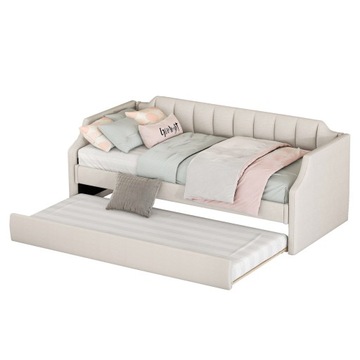 Sofa rozkładana jednoosobowa tapicerowana w kolorze beżowym 90*200cm