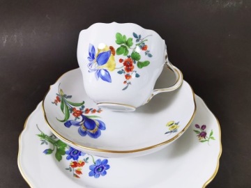 MIŚNIA MEISSEN большой кофейный сервиз из 3 предметов. цветы