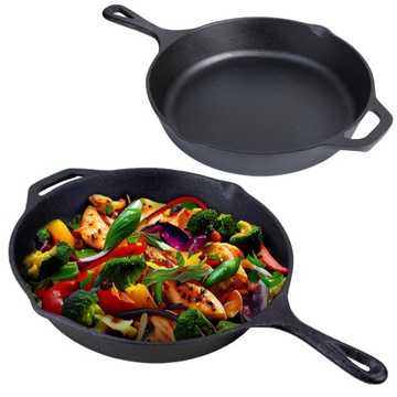 PATELNIA ŻELIWNA DUŻA 26cm INDUKCJA OGNISKO GRILL GAZ TALERZ ŻELIWNY