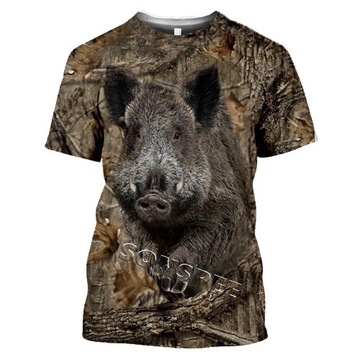 T-SHIRT MĘSKI KOSZULKA ŁOWIECKA NADRUK 3D DZIK XL