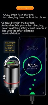 Nowa ładowarka samochodowa z pierścieniem do ściągania PD USB szybkie ładowanie Mini ukryta lampa błyskowa 66W