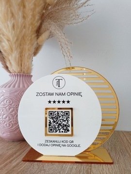 Akrylowa tabliczka stand stojak wizytówka z kodem QR Google opinie socialme