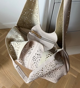 БЕЖЕВАЯ АЖУРНАЯ ЖЕНСКАЯ СУМКА ШОППЕР МОДНАЯ ИТАЛЬЯНСКАЯ СУМКА БЕЖЕВЫЙ УЗОР