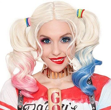 peruka włosy blond z grzywką kucyki PRZEBRANIE KOSTIUM wariatka lolita