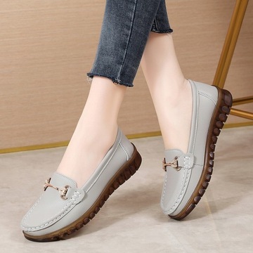 БЕЖЕВЫЕ КОЖАНЫЕ МОКАСИНЫ, ЖЕНСКИЕ ТУФЛИ НА ПЛОСКОЙ ПЛОСКОСТИ