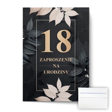 Zaproszenia Czarne na 18 Urodziny z Kopertą B24