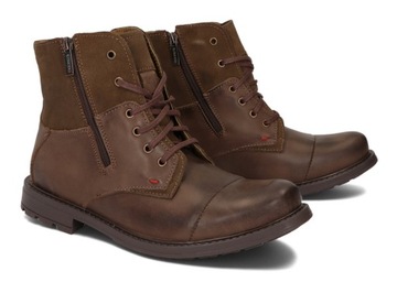 MĘSKIE BUTY OCIEPLANE POLSKIE SKÓRA 871 BRĄZ 45