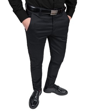Элегантные черные гладкие мужские приталенные брюки — 30