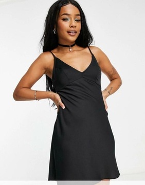 Asos Petite sks mini sukienka satynowa czarna na ramiączkach mała M NH8