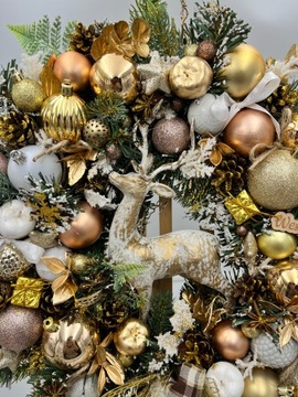 Золотой и бежевый рождественский венок на дверь с огнями, эксклюзивная зима