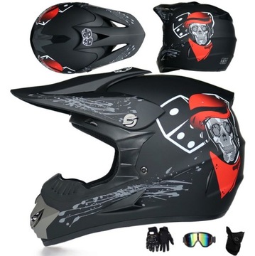 TERENOWY KASK MOTOCYKLOWY ENDURO RĘKAWICZKI MOTOCROSSOWE GOGLE MASKA