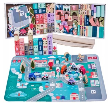 НАБОР ДЕРЕВЯННЫХ БЛОКОВ ДОРОГА ГОРОД 115 ЭЛЕМЕНТОВ