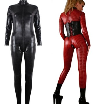 Sexy Hot Women Faux Leather Catsuit PVC PU Bodysui