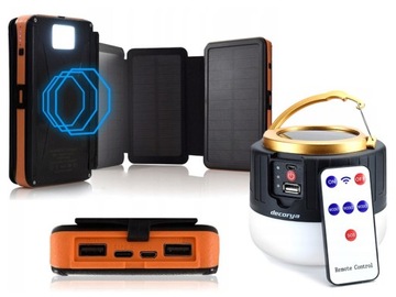 LAMPA SOLARNA LED Z PILOTEM I POWERBANK SOLARNY Z ŁADOWANIEM INDUKCYJNYM