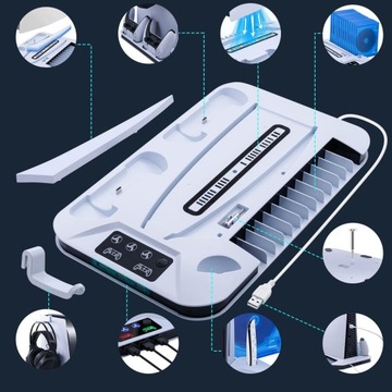 МНОГОФУНКЦИОНАЛЬНАЯ ОХЛАЖДАЮЩАЯ ПОДСТАВКА С ПОДСТАВКОЙ ДЛЯ ИГРЫ ДЛЯ PS5, БЕЛАЯ
