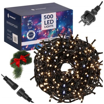 ŚWIATEŁKA LAMPKI LED ZEWNĘTRZNE CHOINKOWE BIAŁE CIEPŁE +FLASH 500LED 41,5m