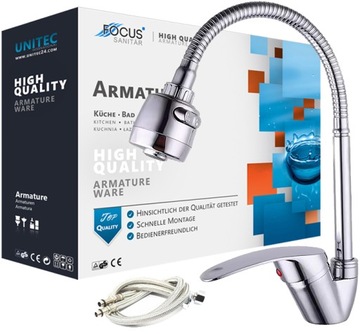 BATERIA KUCHENNA ELASTYCZNA GIĘTKA WYLEWKA CHROM KRAN ZLEW FLEX NABLATOWA