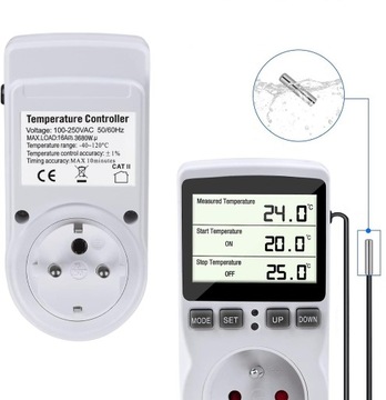 ЦИФРОВОЙ ТЕРМОСТАТ РЕГУЛЯТОР ТЕМПЕРАТУРЫ РОЗЕТКА 16А 250В