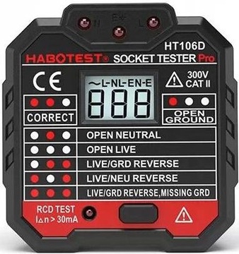 Tester gniazd z wyświet. cyfrowym Habotest HT106D