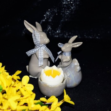 ФАРФОРОВЫЙ ЗАЯЦ СЕРЫЙ С ЛЕНТОЙ, МАЛЕНЬКИЙ, H12 СМ