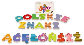 Magnetyczne drewniane literki z polskimi znakami 69 szt.
