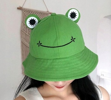 Czapka BUCKET HAT kapelusz RYBACKI żabka żaba Zielona Letni na Lato Wakacje