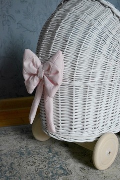 Плетеная коляска для кукол, БЕЛАЯ толкалка + постельное белье