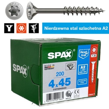 Wkręt Spax INOX nierdzewny A2 4,0x45 gwint niepełny op=200