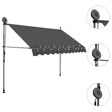BEZINWAZYJNA MARKIZA ZWIJANA LED 300cm antracytowa