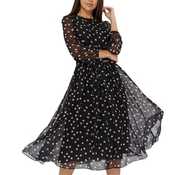 ELEGANCKA SZYFONOWA KORONKOWA SUKIENKA W KROPKI,XL