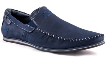 Mokasyny męskie POLSKIE buty skórzane granatowe 45
