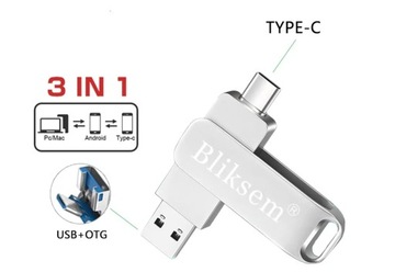 Pendrive 64 Gb USB MICRO do USB C 2.0 BLIKSEM pamięć FLASH METAL 3w1 64GB C