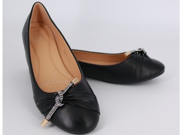 КОЖАНЫЕ БАЛЕТКИ ЭЛЕГАНТНЫЕ ЖЕНСКИЕ ТУФЛИ, ЧЕРНЫЕ С ЦИРКОНИЯМИ 41