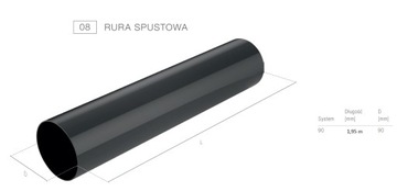 ДРЕНАЖНАЯ ТРУБА ПВХ BRYZA fi 90, длина 1,95 м ГРАФИТ