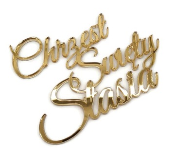 Золотой топпер для торта ДЕКОР с именем крещения ИМЯ золотое зеркало